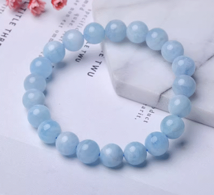 Natural Aquamarine Bracelet, Single Strand Crystal Bracelet, Creamy-bodied Crystal with Icy Blue Luster